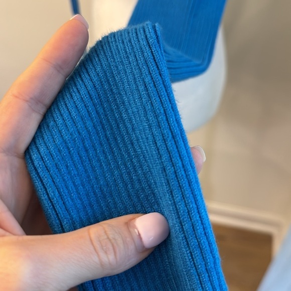 NWT Zara Blue Ruched Cut Out Knit Top - Picture 6 of 14